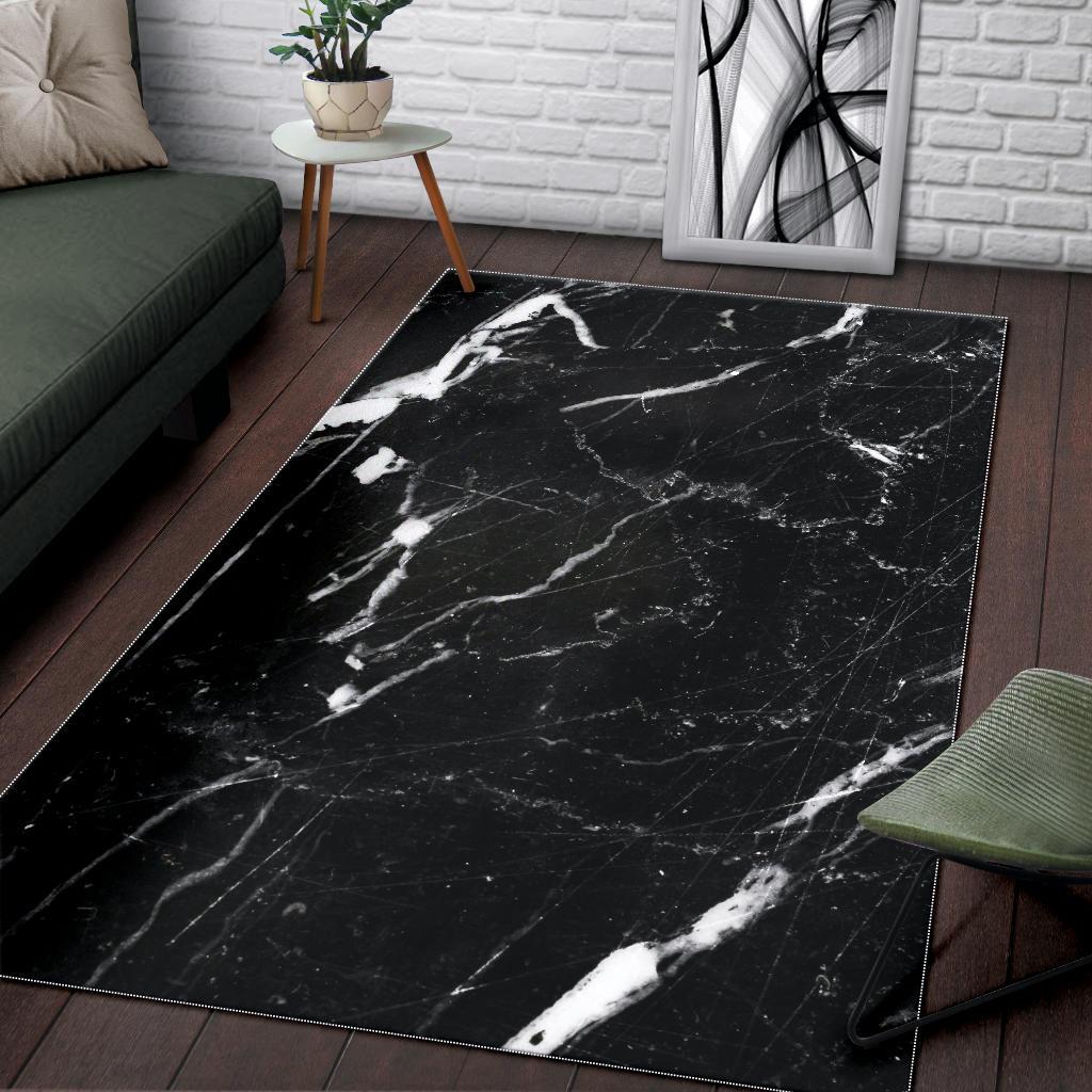 Black White Scratch Marble Print Area Rug GearFrost