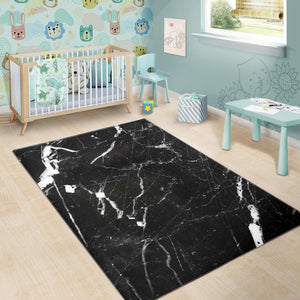 Black White Scratch Marble Print Area Rug GearFrost