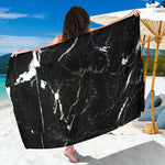 Black White Scratch Marble Print Beach Sarong Wrap