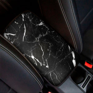 Black White Scratch Marble Print Car Center Console Cover