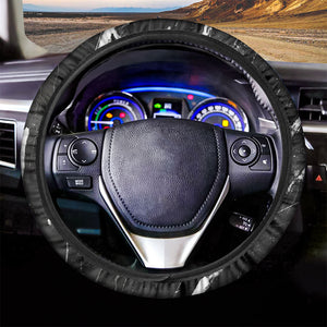 Black White Scratch Marble Print Car Steering Wheel Cover