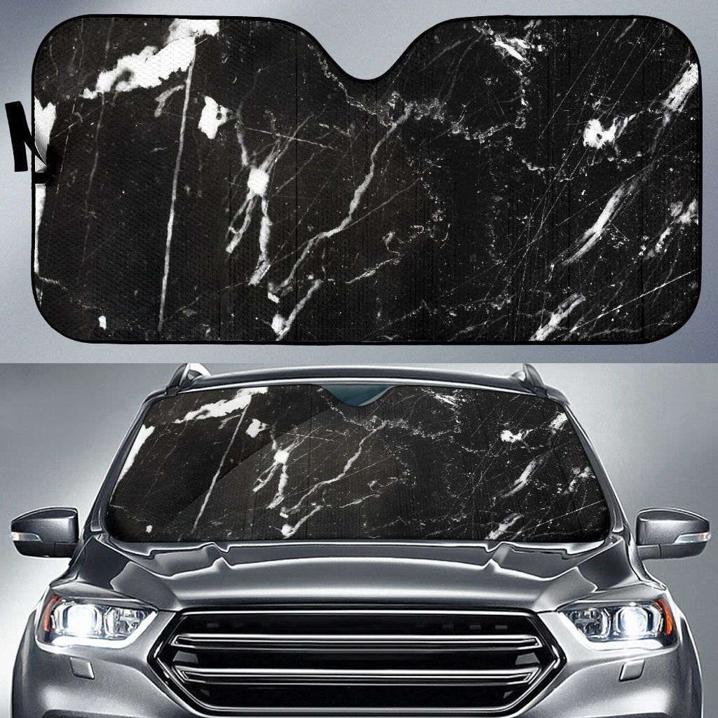 Black White Scratch Marble Print Car Sun Shade GearFrost