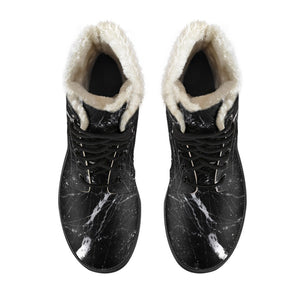 Black White Scratch Marble Print Comfy Boots GearFrost