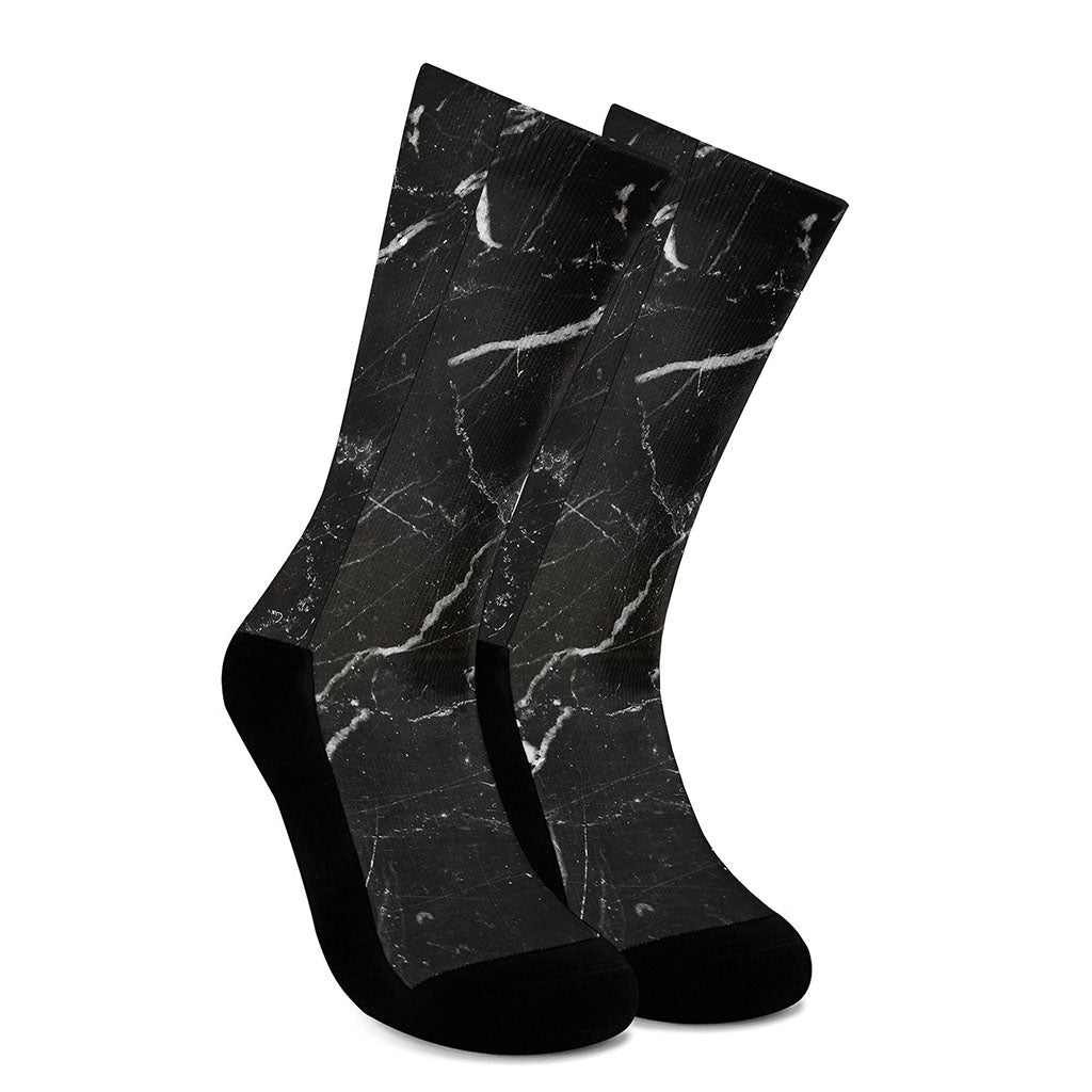 Black White Scratch Marble Print Crew Socks