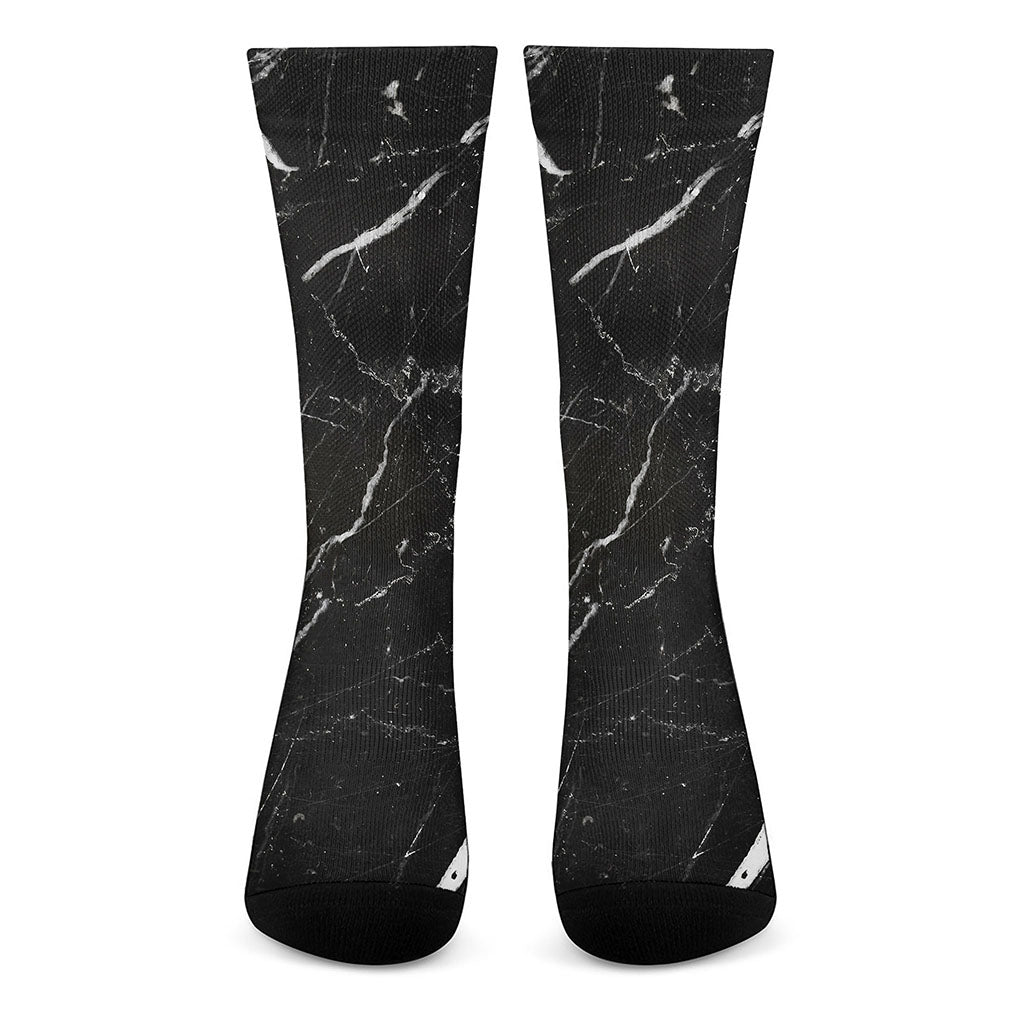 Black White Scratch Marble Print Crew Socks