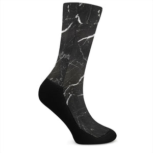 Black White Scratch Marble Print Crew Socks