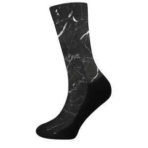 Black White Scratch Marble Print Crew Socks