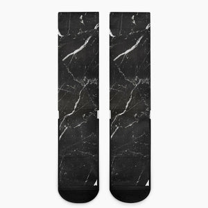 Black White Scratch Marble Print Crew Socks