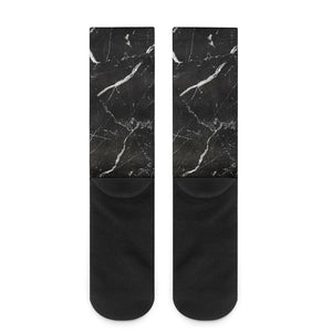 Black White Scratch Marble Print Crew Socks