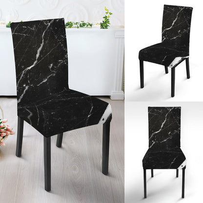 Black White Scratch Marble Print Dining Chair Slipcover