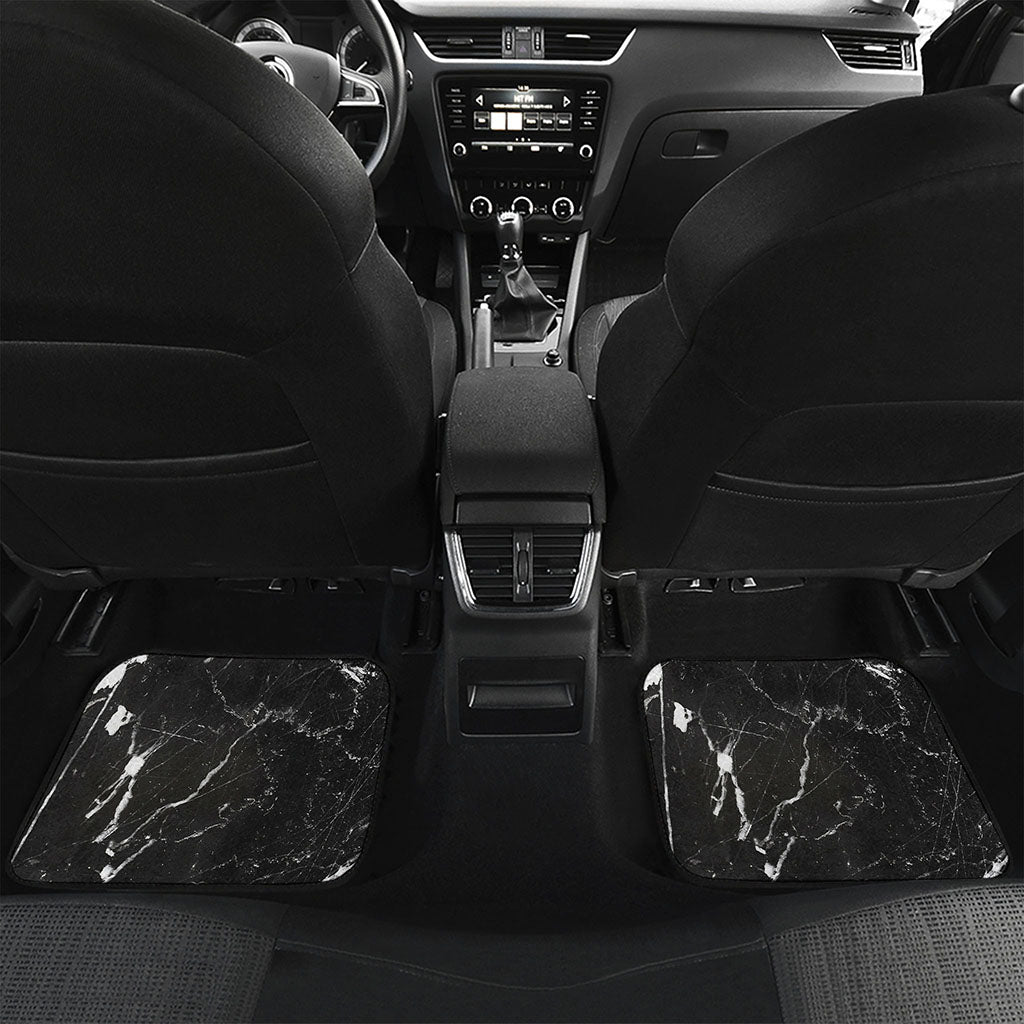 Black White Scratch Marble Print Front and Back Car Floor Mats