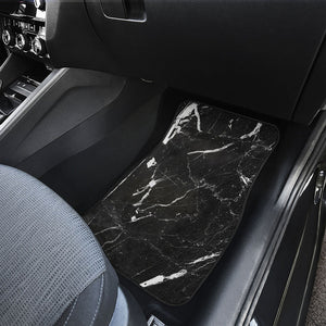 Black White Scratch Marble Print Front and Back Car Floor Mats