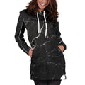 Black White Scratch Marble Print Pullover Hoodie Dress