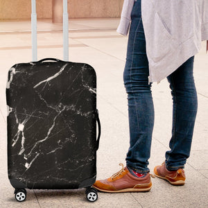 Black White Scratch Marble Print Luggage Cover GearFrost