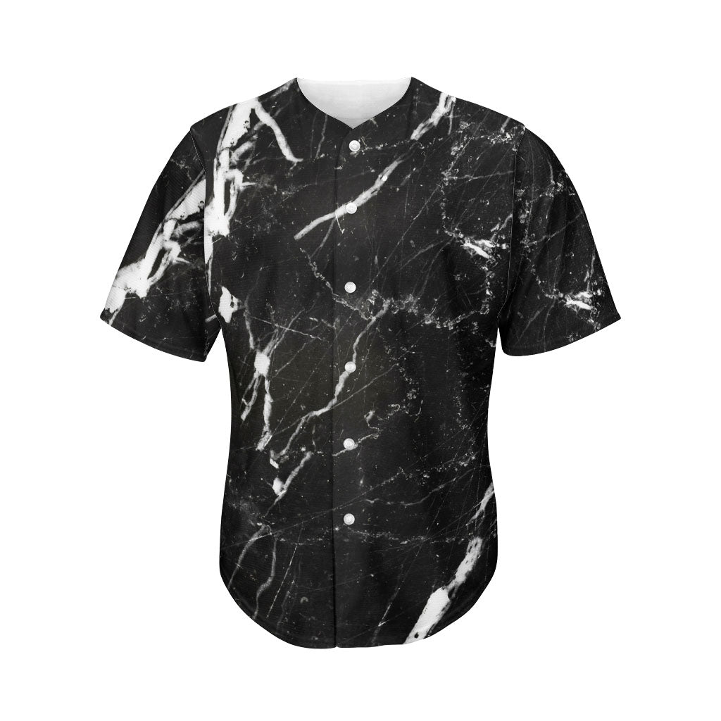 Black White Scratch Marble Print Men's Baseball Jersey