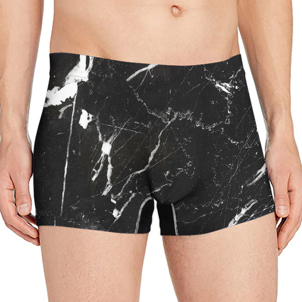 Black White Scratch Marble Print Men's Boxer Briefs