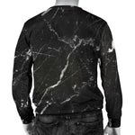 Black White Scratch Marble Print Men's Crewneck Sweatshirt GearFrost
