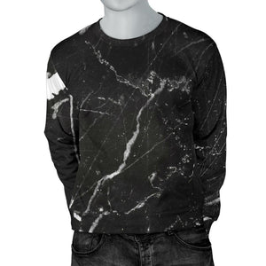 Black White Scratch Marble Print Men's Crewneck Sweatshirt GearFrost