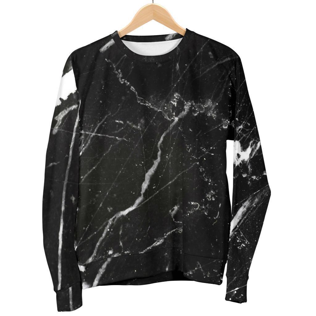 Black White Scratch Marble Print Men's Crewneck Sweatshirt GearFrost