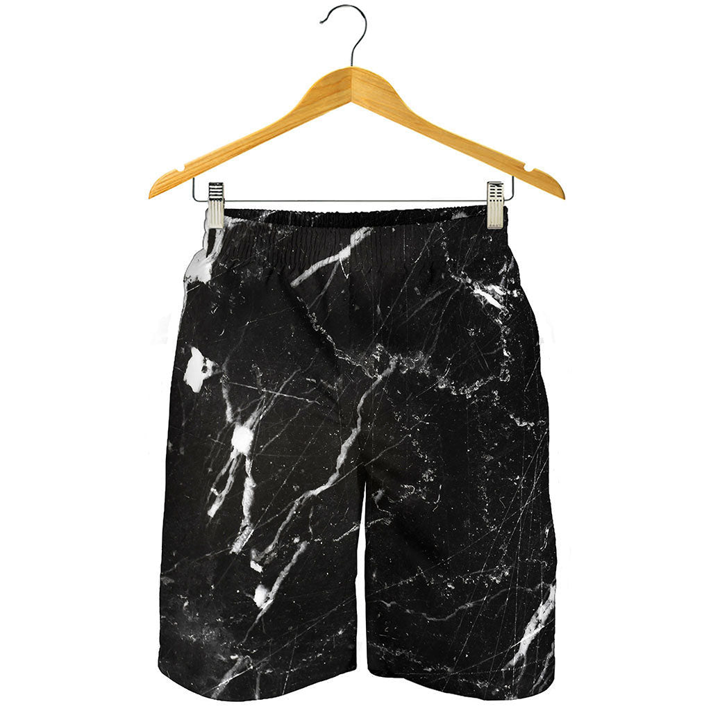 Black White Scratch Marble Print Men's Shorts