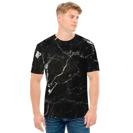 Black White Scratch Marble Print Men's T-Shirt