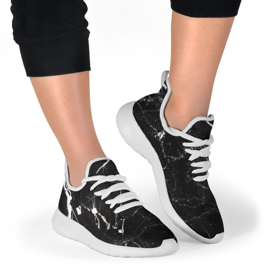 Black White Scratch Marble Print Mesh Knit Shoes GearFrost