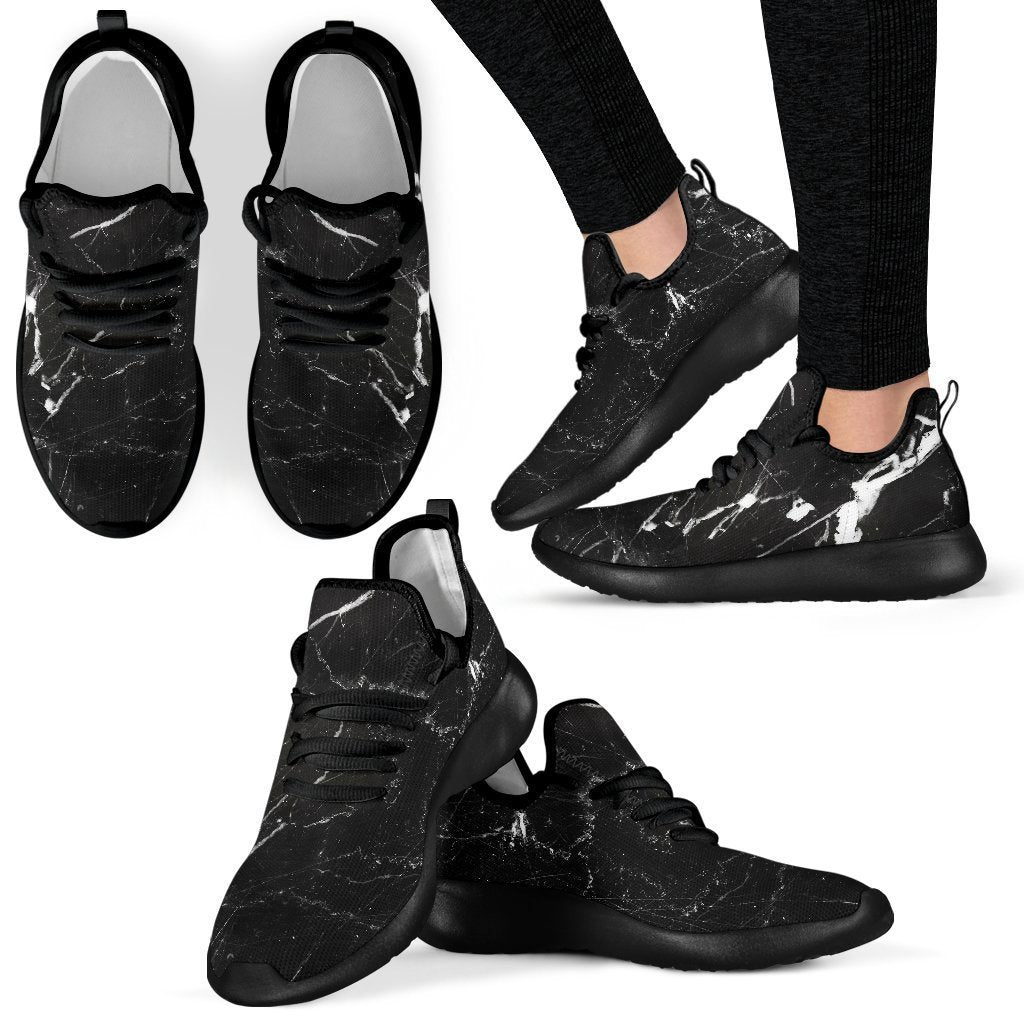 Black White Scratch Marble Print Mesh Knit Shoes GearFrost