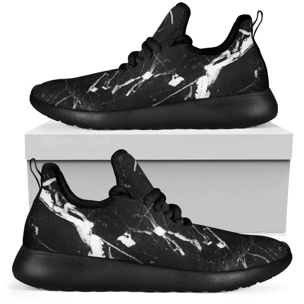 Black White Scratch Marble Print Mesh Knit Shoes GearFrost