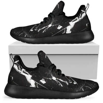 Black White Scratch Marble Print Mesh Knit Shoes GearFrost