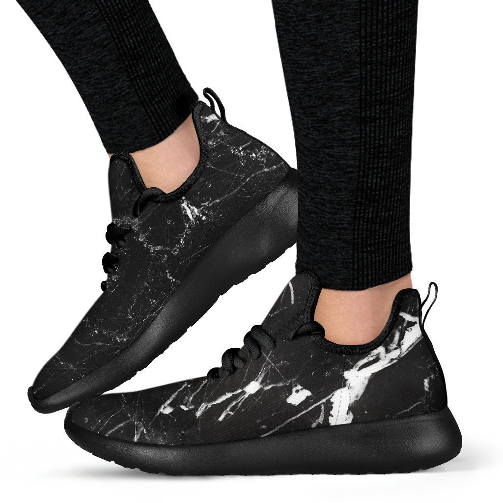 Black White Scratch Marble Print Mesh Knit Shoes GearFrost