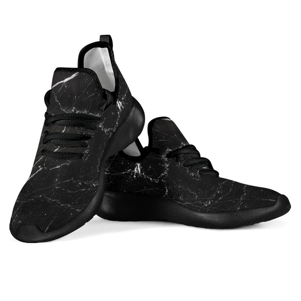 Black White Scratch Marble Print Mesh Knit Shoes GearFrost