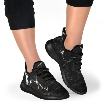 Black White Scratch Marble Print Mesh Knit Shoes GearFrost