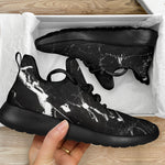 Black White Scratch Marble Print Mesh Knit Shoes GearFrost