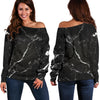 Black White Scratch Marble Print Off Shoulder Sweatshirt GearFrost