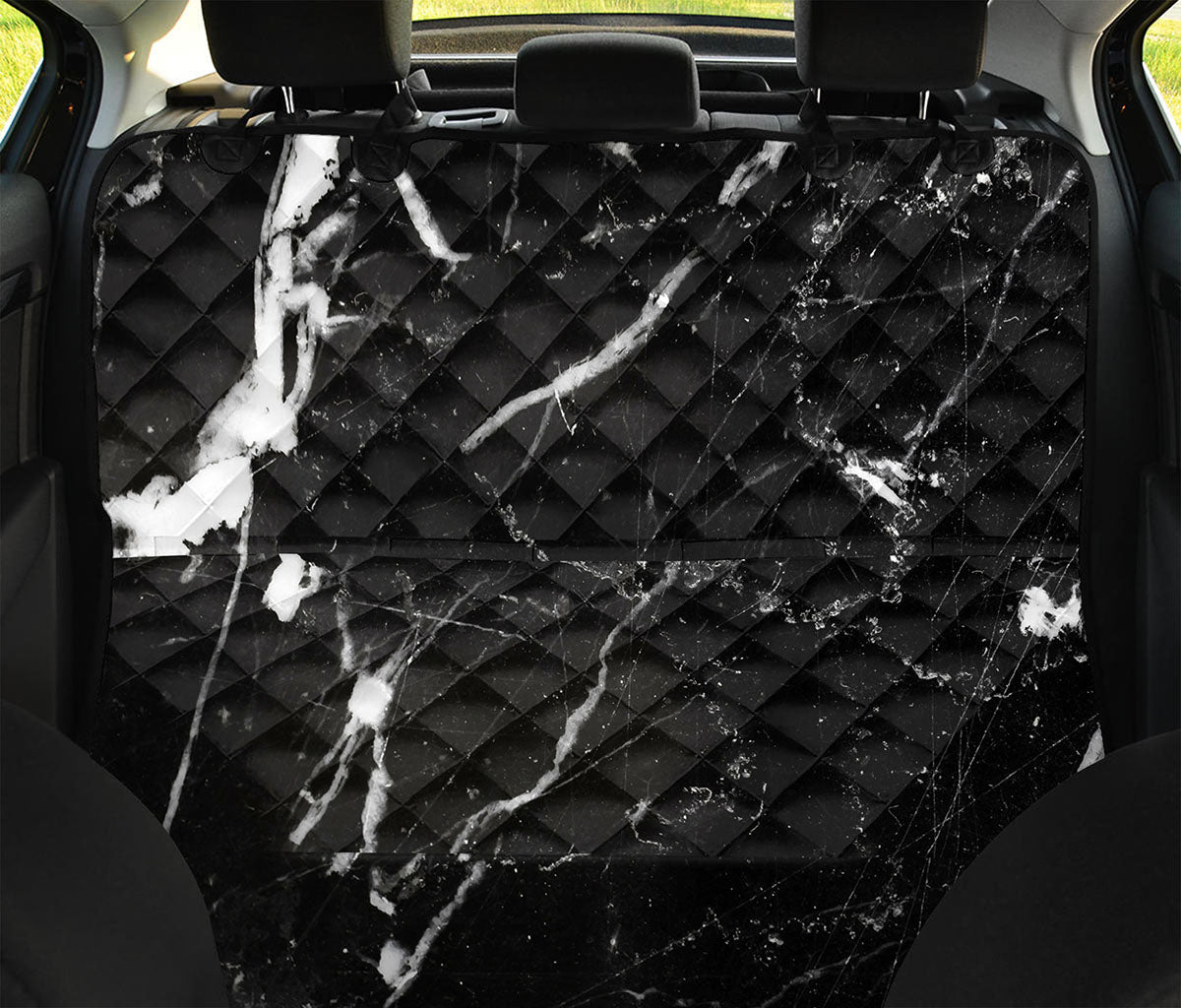 Black White Scratch Marble Print Pet Car Back Seat Cover