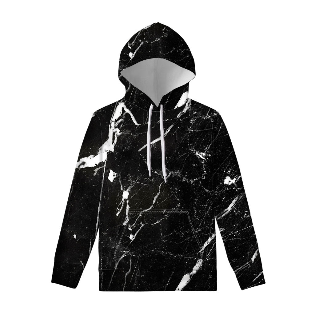 Black White Scratch Marble Print Pullover Hoodie