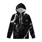 Black White Scratch Marble Print Pullover Hoodie