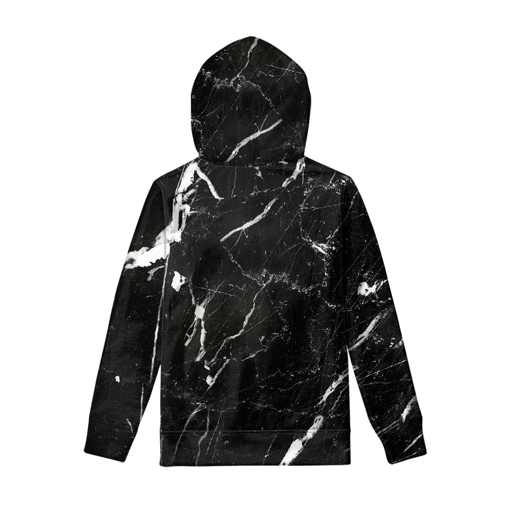 Black White Scratch Marble Print Pullover Hoodie