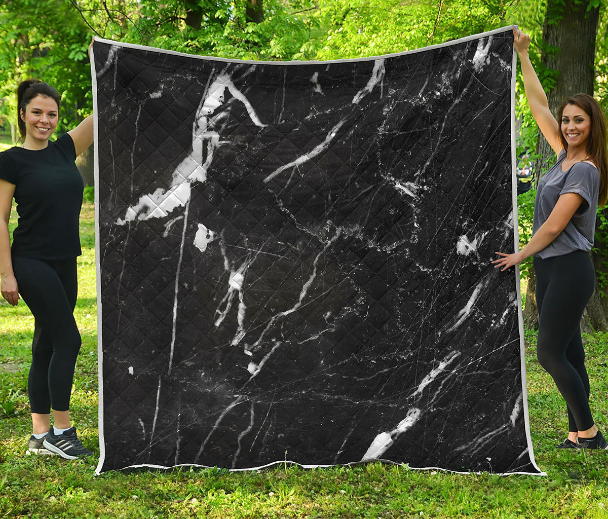 Black White Scratch Marble Print Quilt