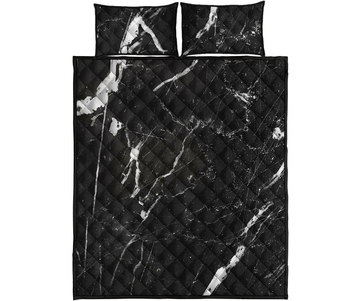 Black White Scratch Marble Print Quilt Bed Set