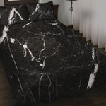 Black White Scratch Marble Print Quilt Bed Set