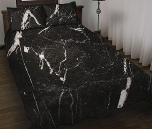 Black White Scratch Marble Print Quilt Bed Set