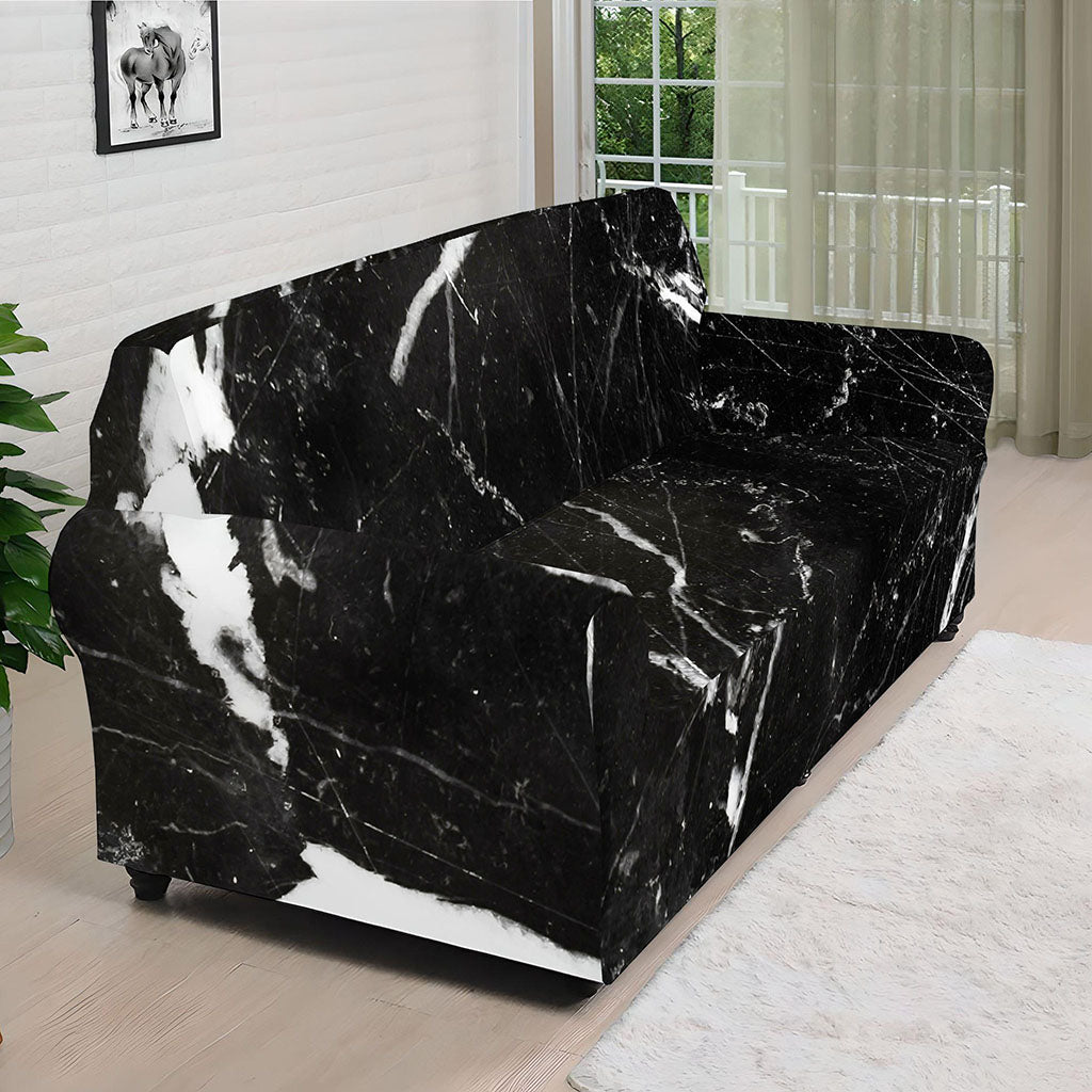 Black White Scratch Marble Print Sofa Cover