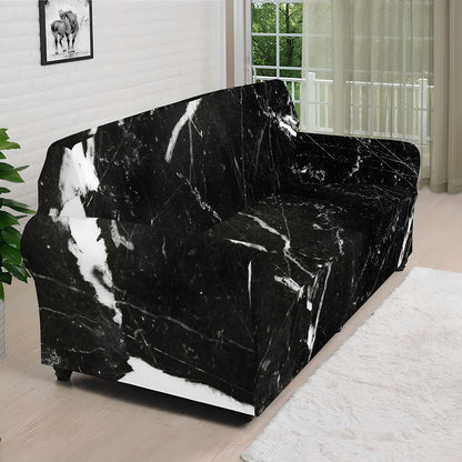 Black White Scratch Marble Print Sofa Cover