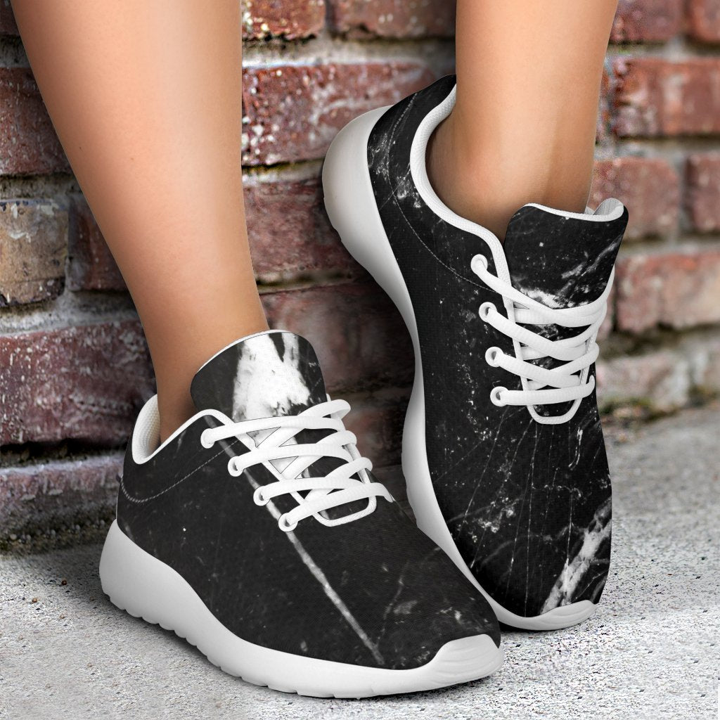 Black White Scratch Marble Print Sport Shoes GearFrost