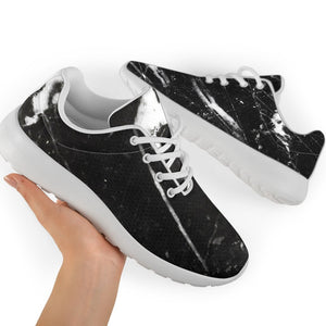 Black White Scratch Marble Print Sport Shoes GearFrost