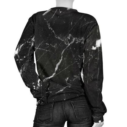 Black White Scratch Marble Print Women's Crewneck Sweatshirt GearFrost