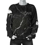 Black White Scratch Marble Print Women's Crewneck Sweatshirt GearFrost