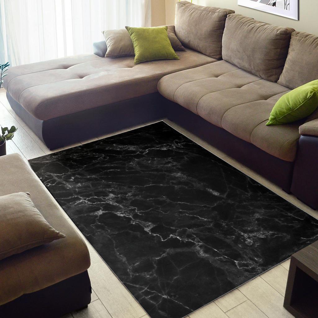 Black White Smoke Marble Print Area Rug GearFrost