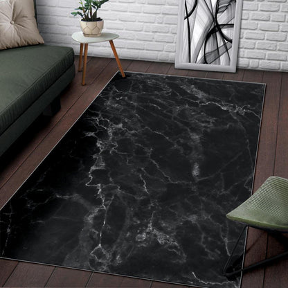 Black White Smoke Marble Print Area Rug GearFrost